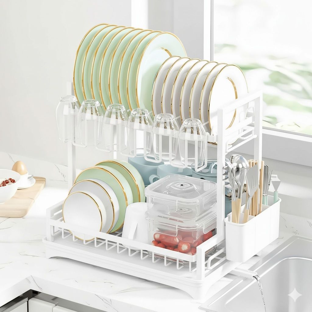 Carla Home 2-Tier Dish Drying Rack - White